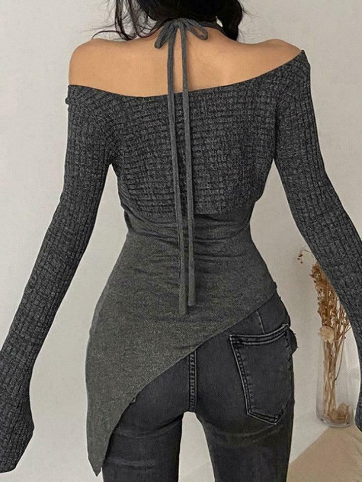 Coquette Aesthetic Slim Halter Sweater in Solid Color for Women - Y2K Fashion Statement