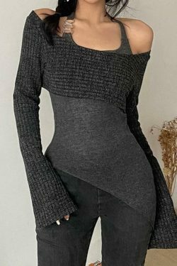 Coquette Aesthetic Slim Halter Sweater in Solid Color for Women - Y2K Fashion Statement
