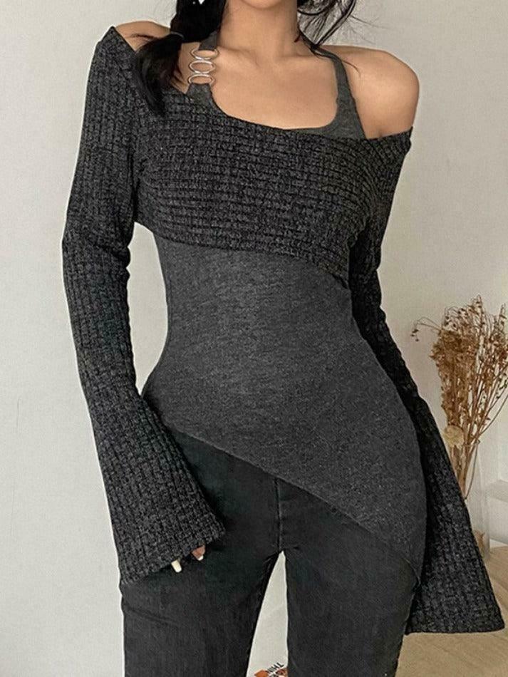 Coquette Aesthetic Slim Halter Sweater in Solid Color for Women - Y2K Fashion Statement