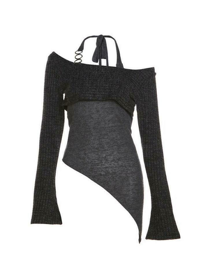 Coquette Aesthetic Slim Halter Sweater in Solid Color for Women - Y2K Fashion Statement