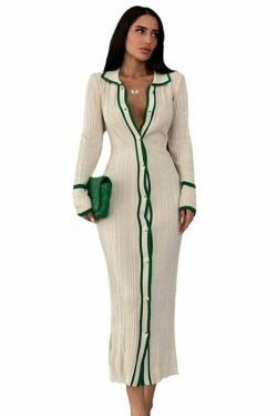 Coquette Aesthetic Slim Lapel Long Cardigan Dress for Women - Y2K Fashion Outfits