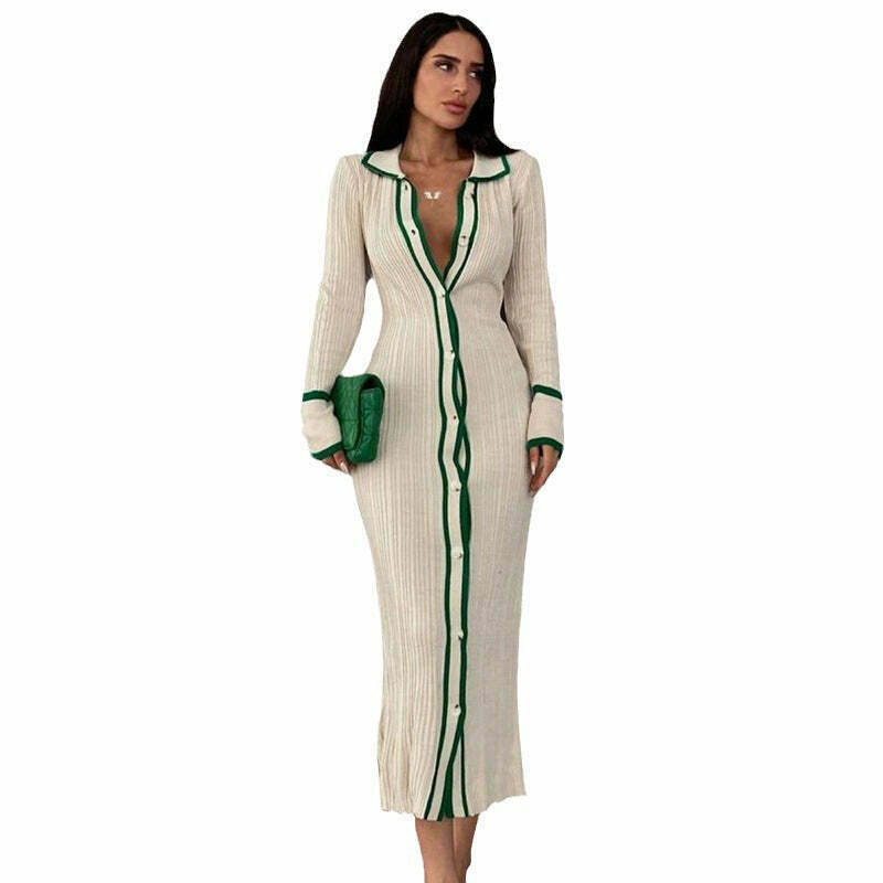 Coquette Aesthetic Slim Lapel Long Cardigan Dress for Women - Y2K Fashion Outfits