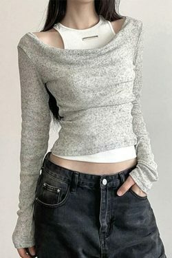 Coquette Aesthetic Slim Tank Top with Cowl Neck - Y2K Fashion Long Sleeve Knit
