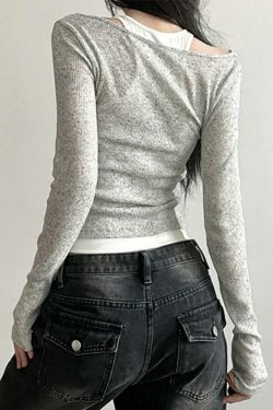 Coquette Aesthetic Slim Tank Top with Cowl Neck - Y2K Fashion Long Sleeve Knit