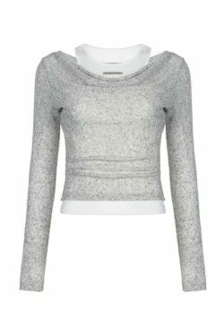 Coquette Aesthetic Slim Tank Top with Cowl Neck - Y2K Fashion Long Sleeve Knit