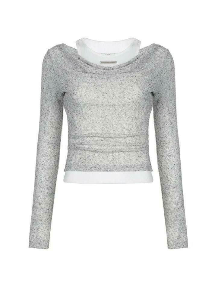 Coquette Aesthetic Slim Tank Top with Cowl Neck - Y2K Fashion Long Sleeve Knit