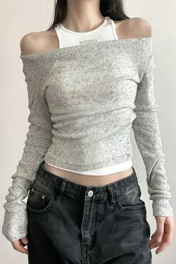 Coquette Aesthetic Slim Tank Top with Cowl Neck - Y2K Fashion Long Sleeve Knit