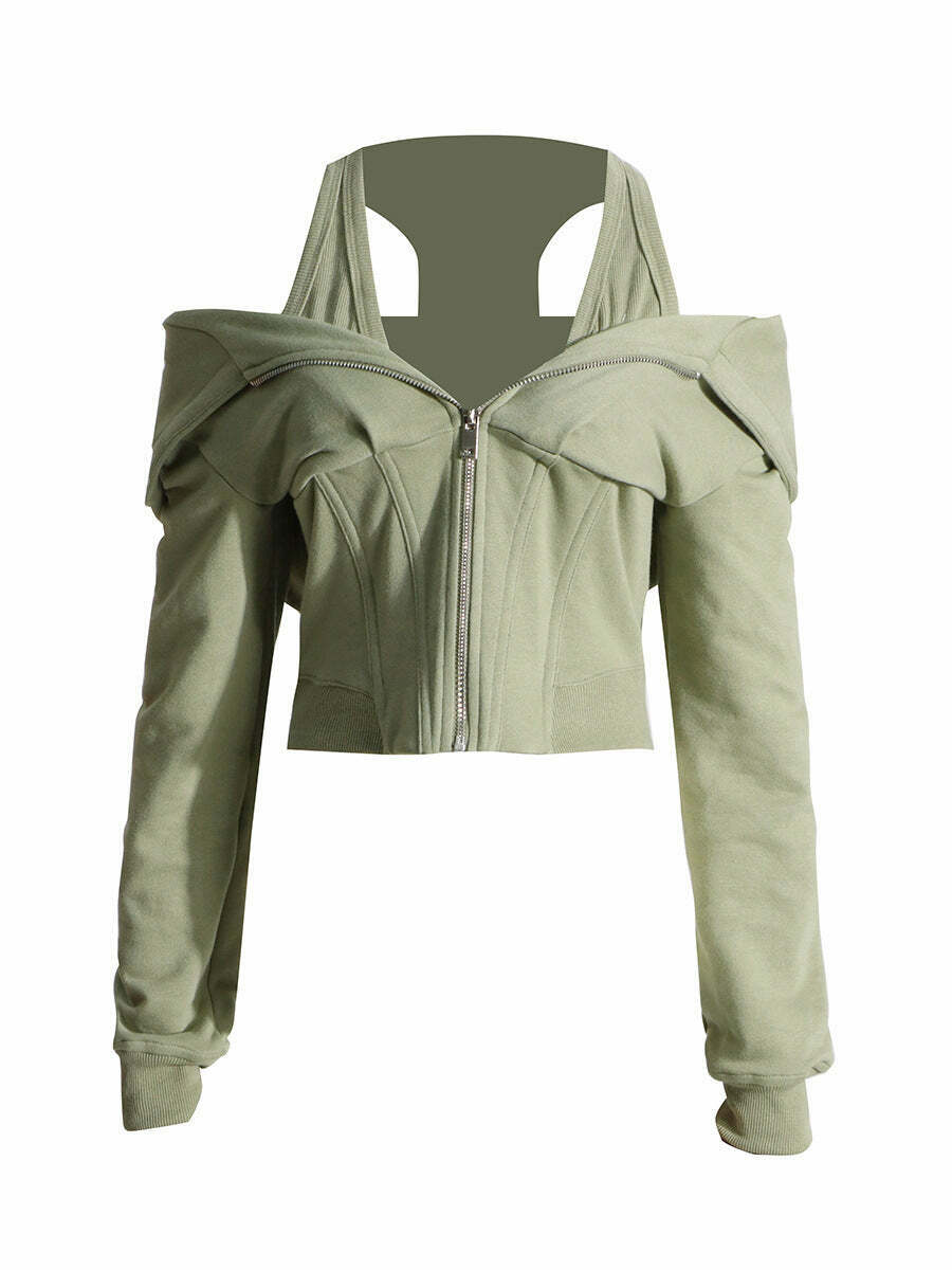 Coquette Aesthetic Slim Waist Hooded Short Sweater Coquette Aesthetic Slim Waist Hooded Short Sweater