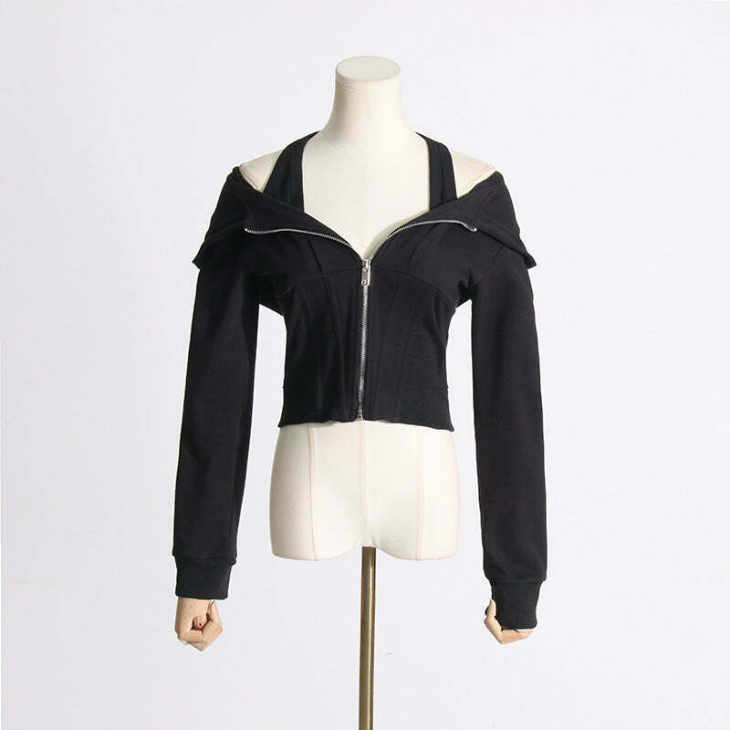 Coquette Aesthetic Slim Waist Hooded Short Sweater Coquette Aesthetic Slim Waist Hooded Short Sweater