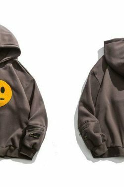 Coquette Aesthetic Smiley Zipper Hoodie - Y2K Fashion Grunge Style Cute Tops Pastel Goth
