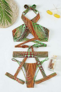 Coquette Aesthetic Snakeskin Strap Triangle Bikini