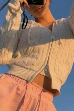 Coquette Aesthetic Snug Sway Hooded Zipper Cardigan