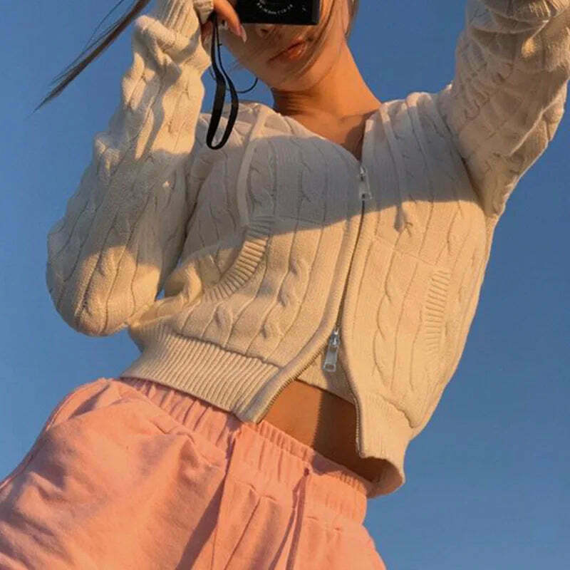 Coquette Aesthetic Snug Sway Hooded Zipper Cardigan Coquette Aesthetic Snug Sway Hooded Zipper Cardigan