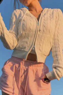 Coquette Aesthetic Snug Sway Hooded Zipper Cardigan