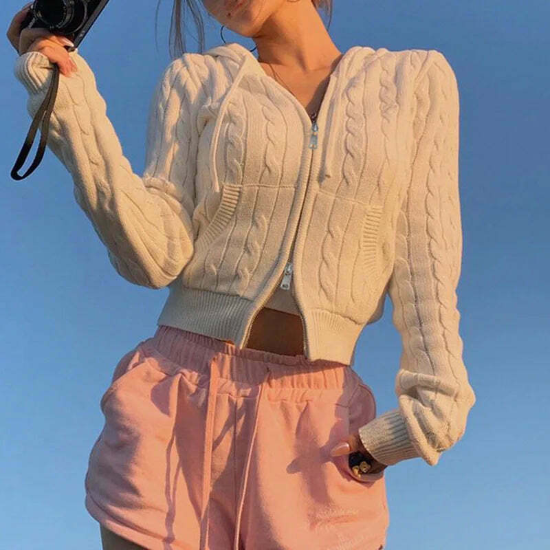 Coquette Aesthetic Snug Sway Hooded Zipper Cardigan Coquette Aesthetic Snug Sway Hooded Zipper Cardigan