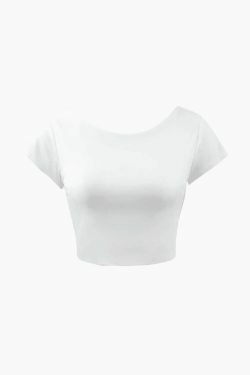 Coquette Aesthetic Soft Backless Crop Short Sleeve T-Shirt - Y2K Fashion Grunge Style Cute Tops