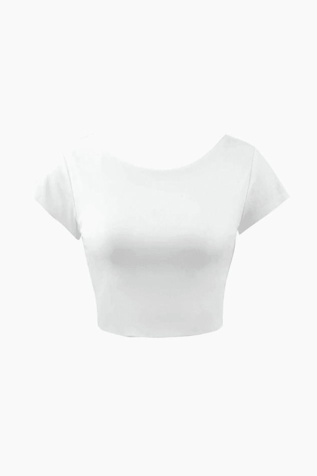 Coquette Aesthetic Soft Backless Crop Short Sleeve T-Shirt - Y2K Fashion Grunge Style Cute Tops