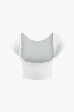 Coquette Aesthetic Soft Backless Crop Short Sleeve T-Shirt - Y2K Fashion Grunge Style Cute Tops