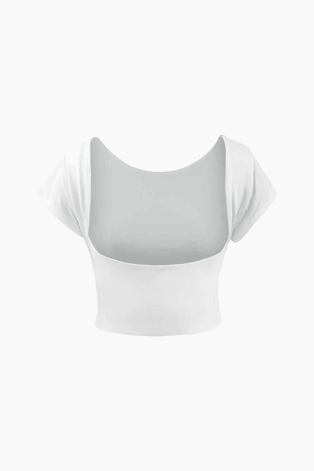 Coquette Aesthetic Soft Backless Crop Short Sleeve T-Shirt - Y2K Fashion Grunge Style Cute Tops