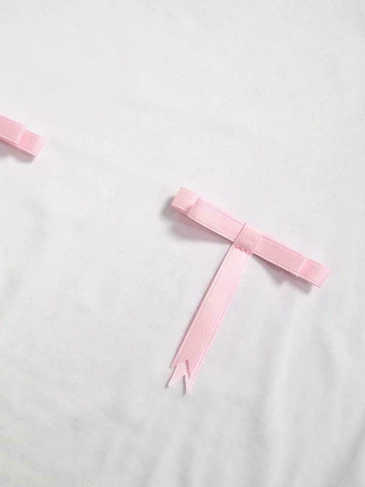 Coquette Aesthetic Solid Bow Decor Long Sleeve Tee Coquette Aesthetic Solid Bow Decor Long Sleeve Tee