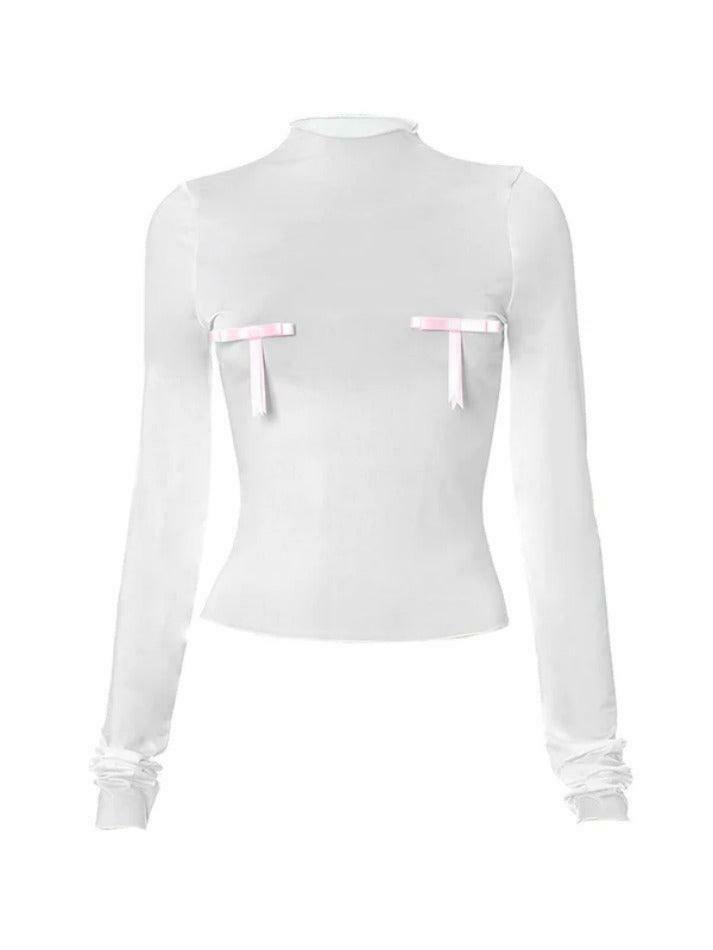 Coquette Aesthetic Solid Bow Decor Long Sleeve Tee Coquette Aesthetic Solid Bow Decor Long Sleeve Tee