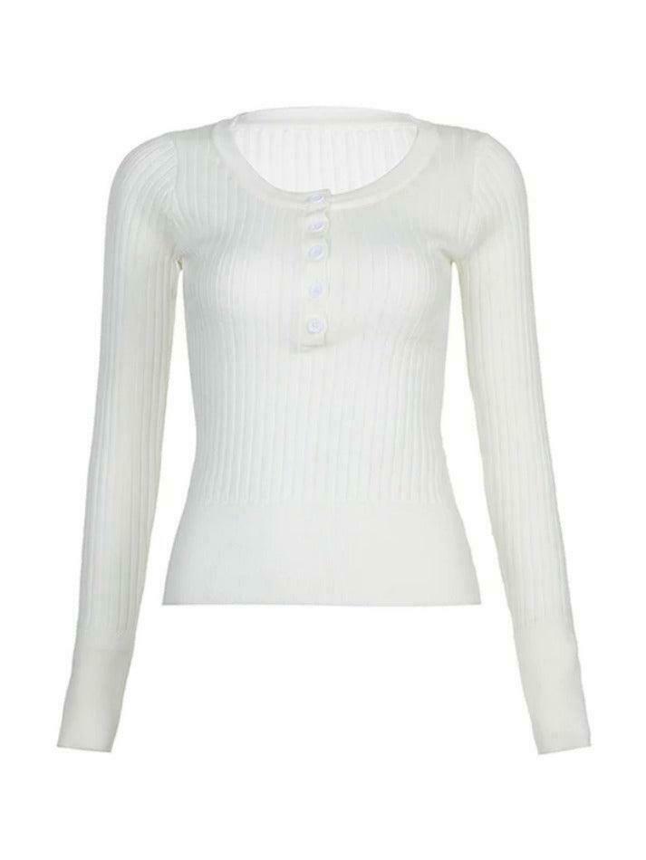 Coquette Aesthetic Solid Breasted Ribbed Long Sleeve Knit Sweater Coquette Aesthetic Solid Breasted Ribbed Long Sleeve Knit Sweater