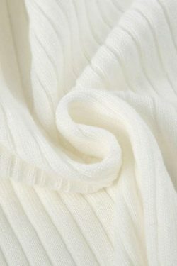 Coquette Aesthetic Solid Breasted Ribbed Long Sleeve Knit Sweater