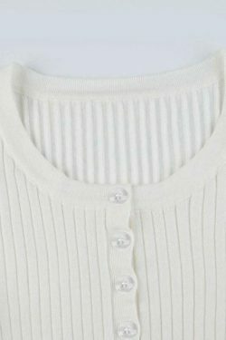 Coquette Aesthetic Solid Breasted Ribbed Long Sleeve Knit Sweater