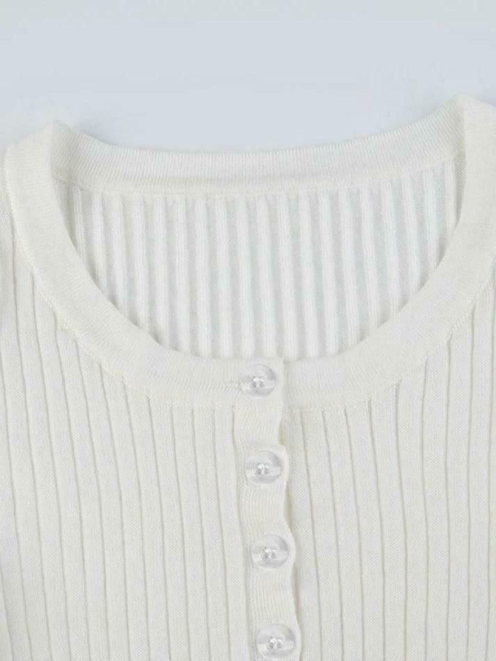Coquette Aesthetic Solid Breasted Ribbed Long Sleeve Knit Sweater Coquette Aesthetic Solid Breasted Ribbed Long Sleeve Knit Sweater