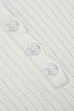 Coquette Aesthetic Solid Breasted Ribbed Long Sleeve Knit Sweater