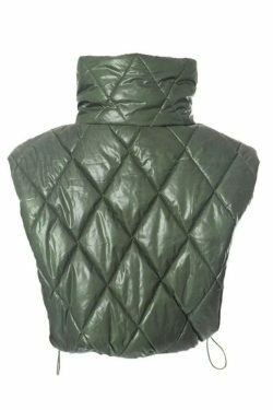 Coquette Aesthetic Solid Color Argyle High Neck Puffer Jacket