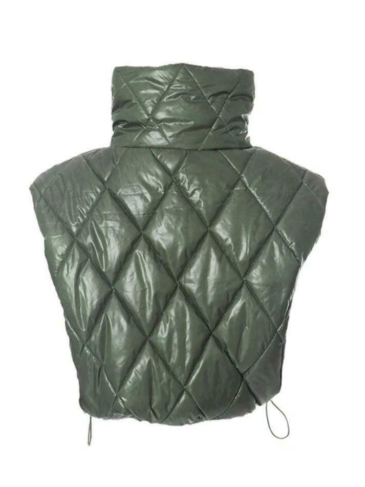 Coquette Aesthetic Solid Color Argyle High Neck Puffer Jacket Coquette Aesthetic Solid Color Argyle High Neck Puffer Jacket