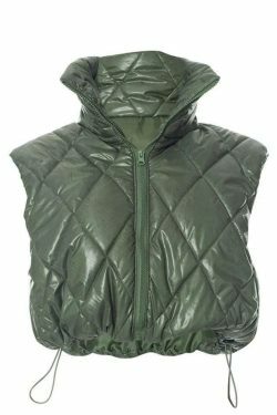 Coquette Aesthetic Solid Color Argyle High Neck Puffer Jacket