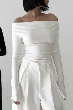 Coquette Aesthetic Solid Color Backless Lacing Long Sleeve Tee - Y2K Fashion Grunge Style