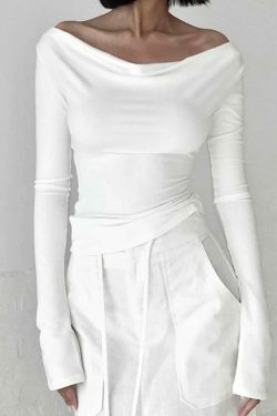 Coquette Aesthetic Solid Color Backless Lacing Long Sleeve Tee - Y2K Fashion Grunge Style