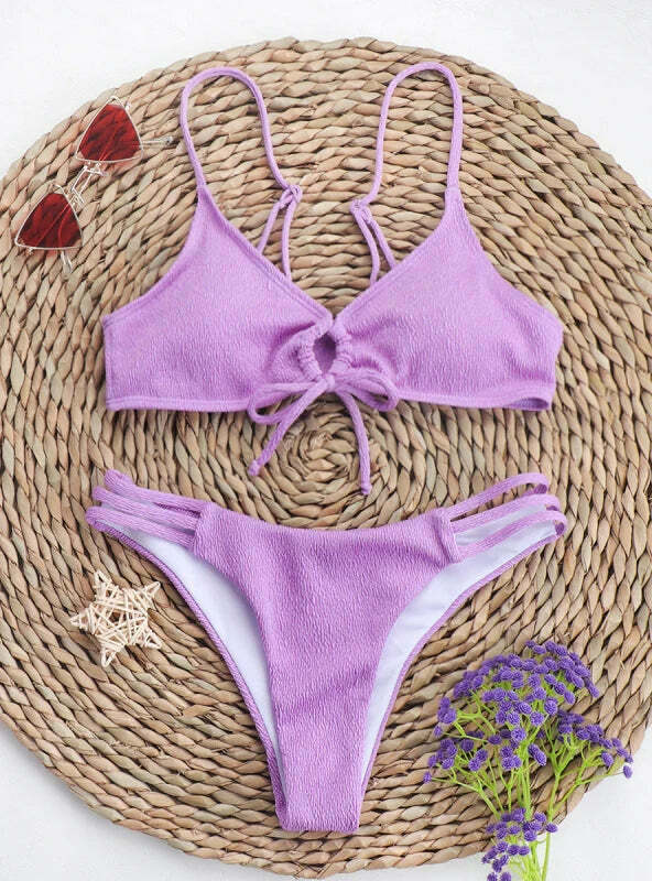 Coquette Aesthetic Solid Color Bikini - Y2K Fashion Swimwear for Women Coquette Aesthetic Solid Color Bikini - Y2K Fashion Swimwear for Women