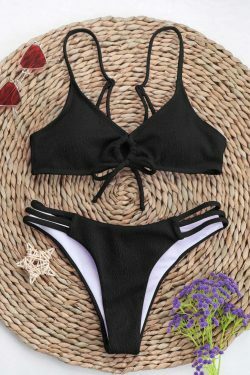 Coquette Aesthetic Solid Color Bikini - Y2K Fashion Swimwear for Women