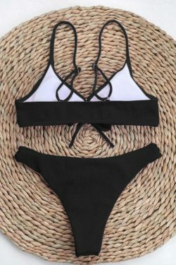Coquette Aesthetic Solid Color Bikini - Y2K Fashion Swimwear for Women