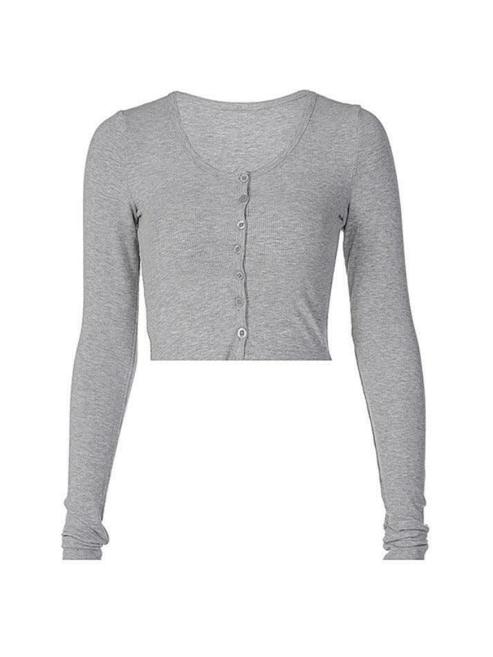 Coquette Aesthetic Solid Color Crop Shirt: Y2K Fashion Long Sleeve Top for Women