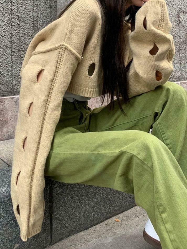 Coquette Aesthetic Solid Color Cutout Crop Long Sleeve Knit Sweater Coquette Aesthetic Solid Color Cutout Crop Long Sleeve Knit Sweater