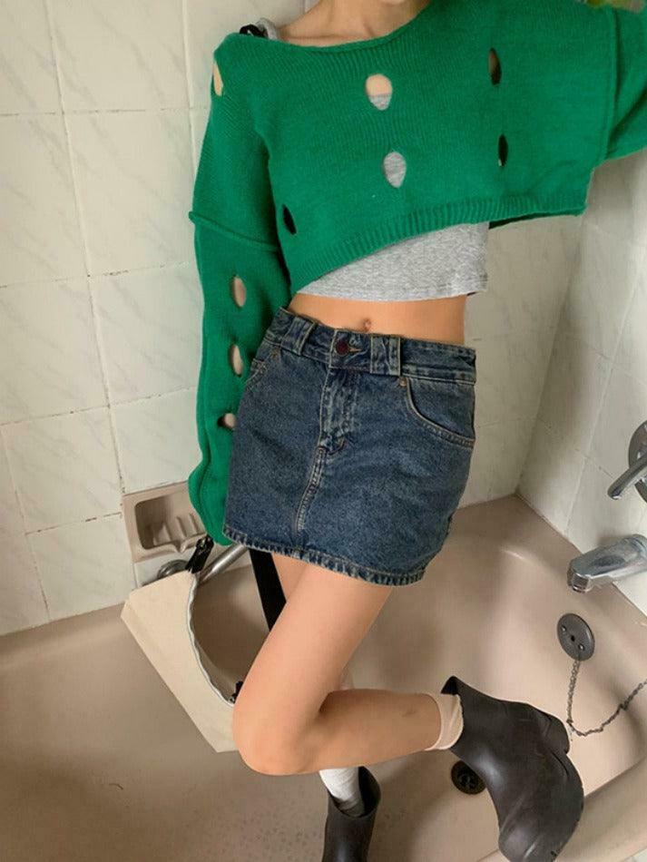 Coquette Aesthetic Solid Color Cutout Crop Long Sleeve Knit Sweater Coquette Aesthetic Solid Color Cutout Crop Long Sleeve Knit Sweater