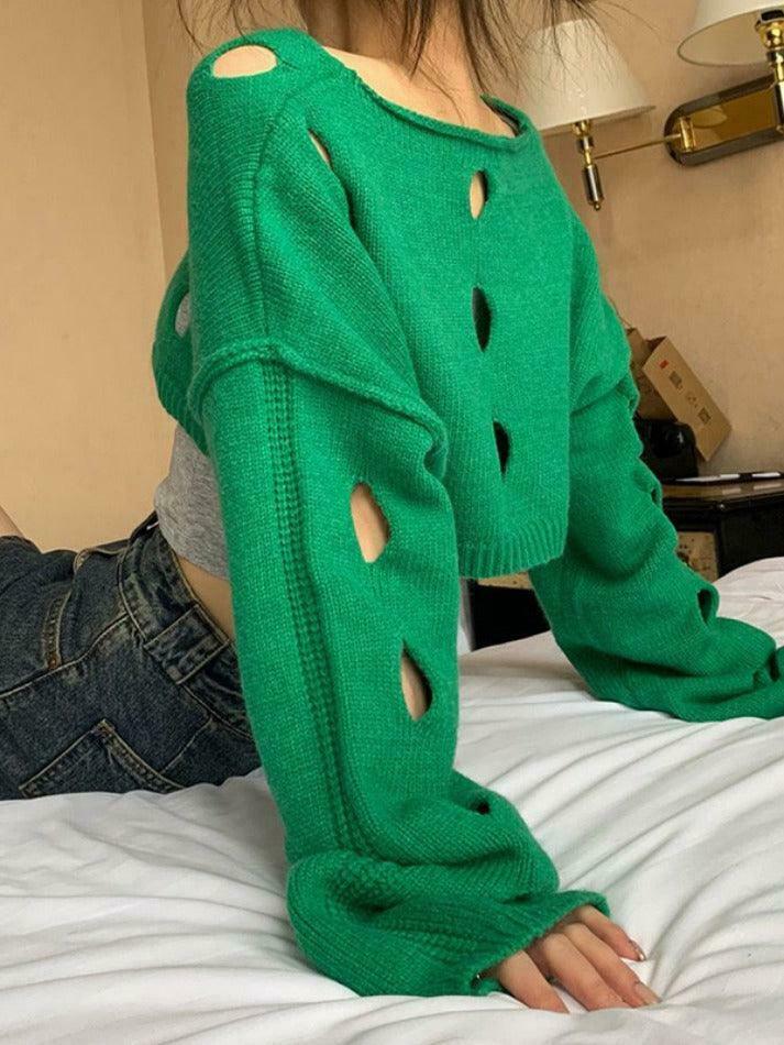 Coquette Aesthetic Solid Color Cutout Crop Long Sleeve Knit Sweater Coquette Aesthetic Solid Color Cutout Crop Long Sleeve Knit Sweater