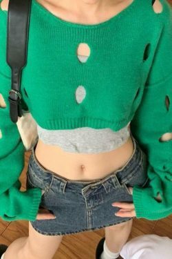 Coquette Aesthetic Solid Color Cutout Crop Long Sleeve Knit Sweater