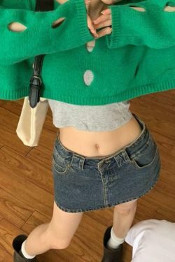 Coquette Aesthetic Solid Color Cutout Crop Long Sleeve Knit Sweater