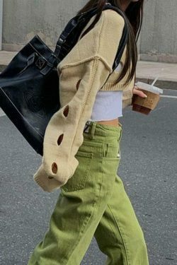 Coquette Aesthetic Solid Color Cutout Crop Long Sleeve Knit Sweater