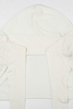 Coquette Aesthetic Solid Color Cutout Hooded Lacing Long Sleeve Tee