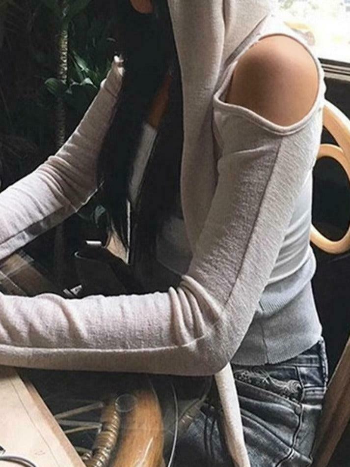 Coquette Aesthetic Solid Color Cutout Hooded Lacing Long Sleeve Tee Coquette Aesthetic Solid Color Cutout Hooded Lacing Long Sleeve Tee