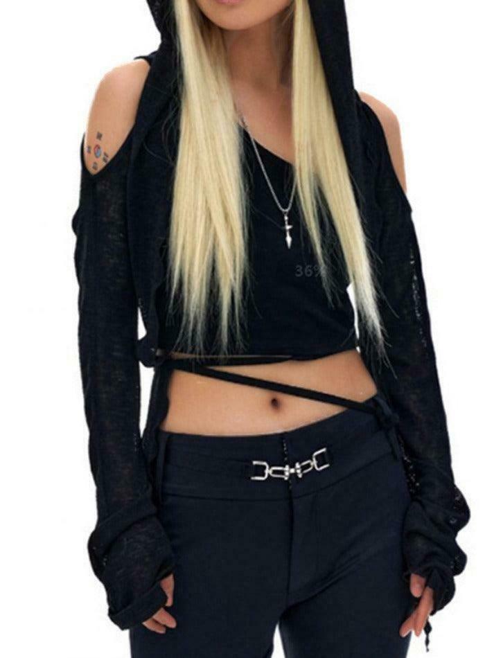 Coquette Aesthetic Solid Color Cutout Hooded Lacing Long Sleeve Tee Coquette Aesthetic Solid Color Cutout Hooded Lacing Long Sleeve Tee