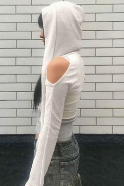 Coquette Aesthetic Solid Color Cutout Hooded Lacing Long Sleeve Tee