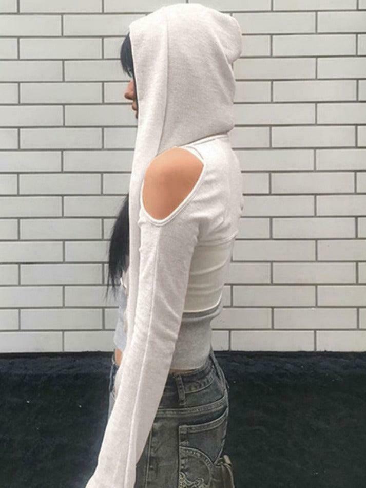 Coquette Aesthetic Solid Color Cutout Hooded Lacing Long Sleeve Tee Coquette Aesthetic Solid Color Cutout Hooded Lacing Long Sleeve Tee